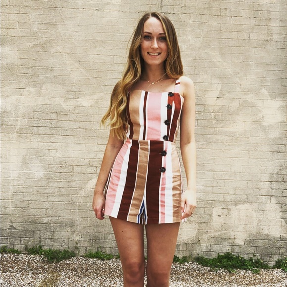 Armora’s | Pink/Brown Striped Romper - Picture 3 of 6